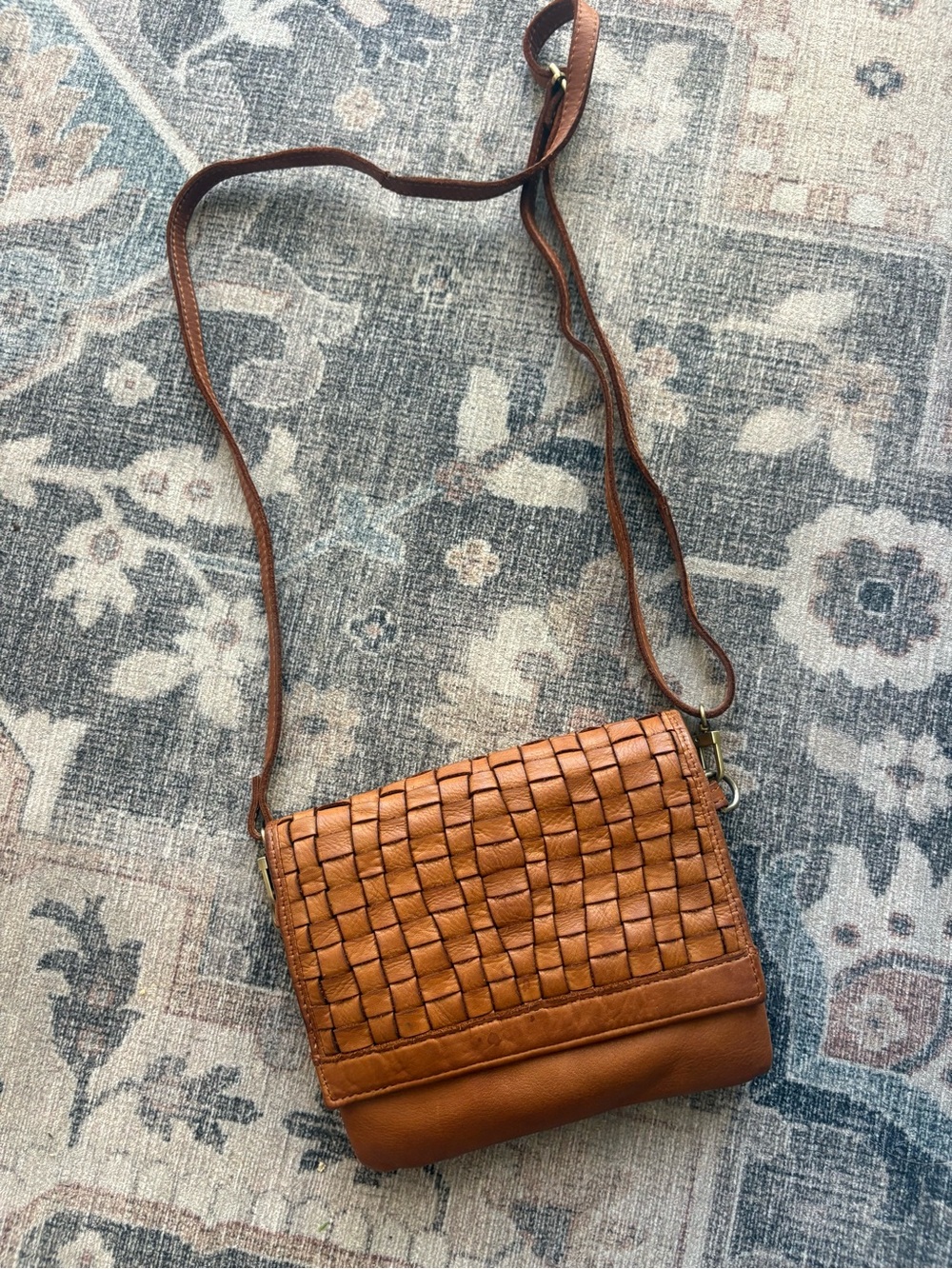 Anthropologie Woven Leather Crossbody market bag